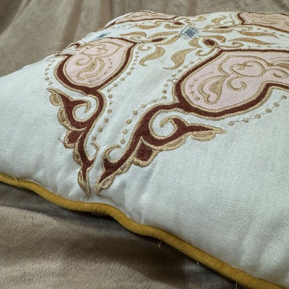 Patina Vie throw pillows yellow velour Pink Heart Embroidery cotton velvet 17" 2 - Picture 6 of 16